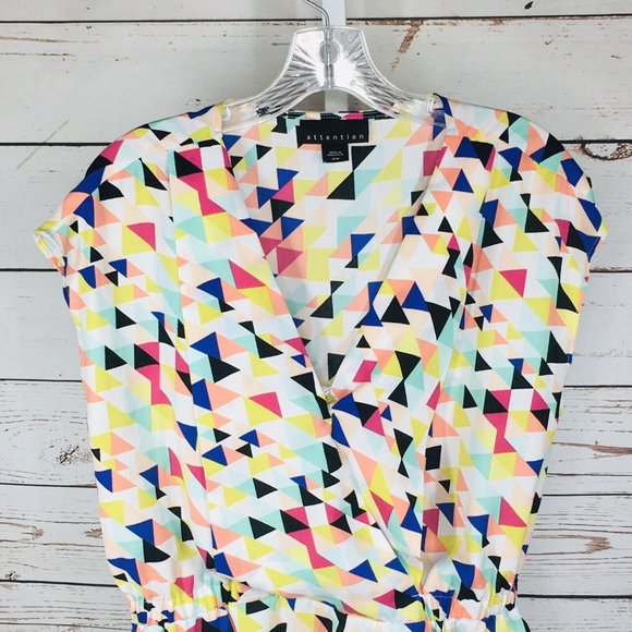 Attention short sleeve peplum multicolor blouse M - Picture 3 of 8